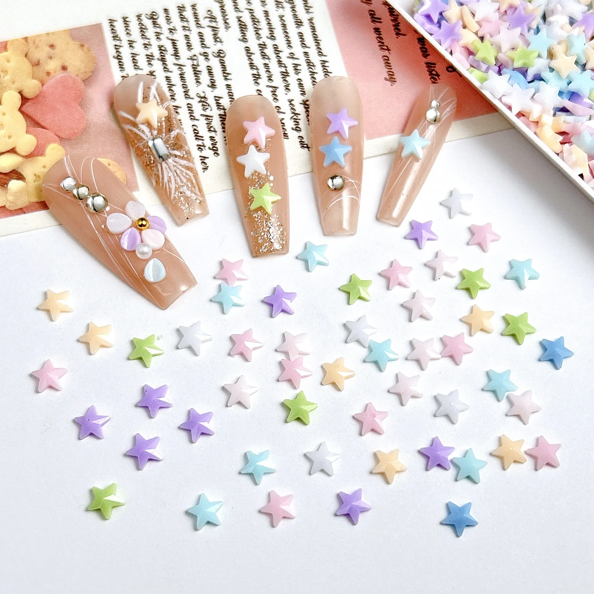 30pcs Sweet Mini Star Nail Charms Multi Colors Pentagram Resin Rhinestones Nail Art Decorations DIY Nail Art Accessory Materials