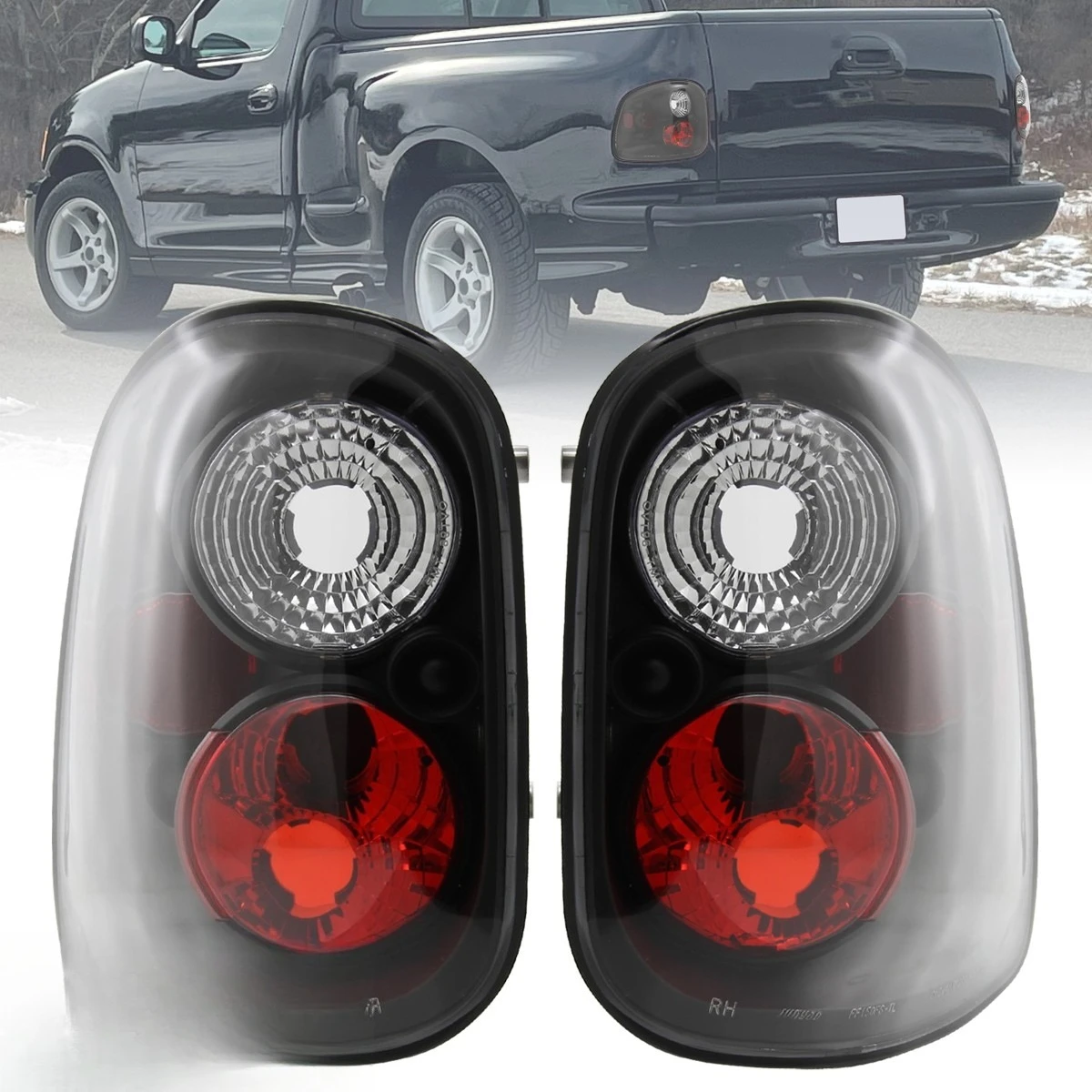 

Black Tail Lights Fits 1997-2004 Ford F150 Brake Lamps Replacement Left+Right
