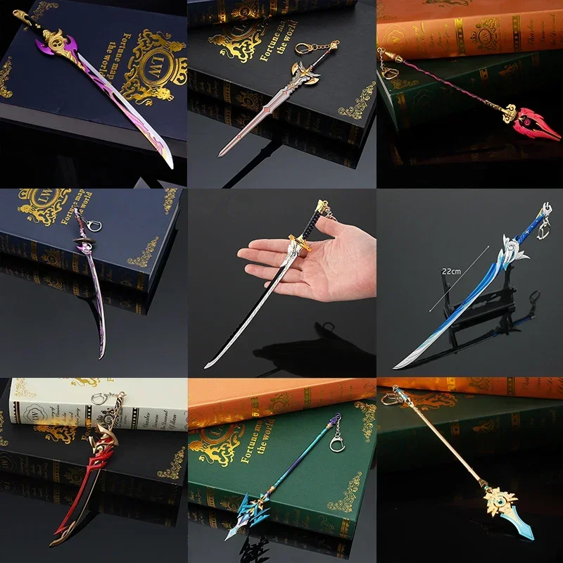 Game Peripheral Genshin Impact Weapon Replica Miniature Metal Model Anime Merch Accessories Keyring Polearm Sword Claymore Spear