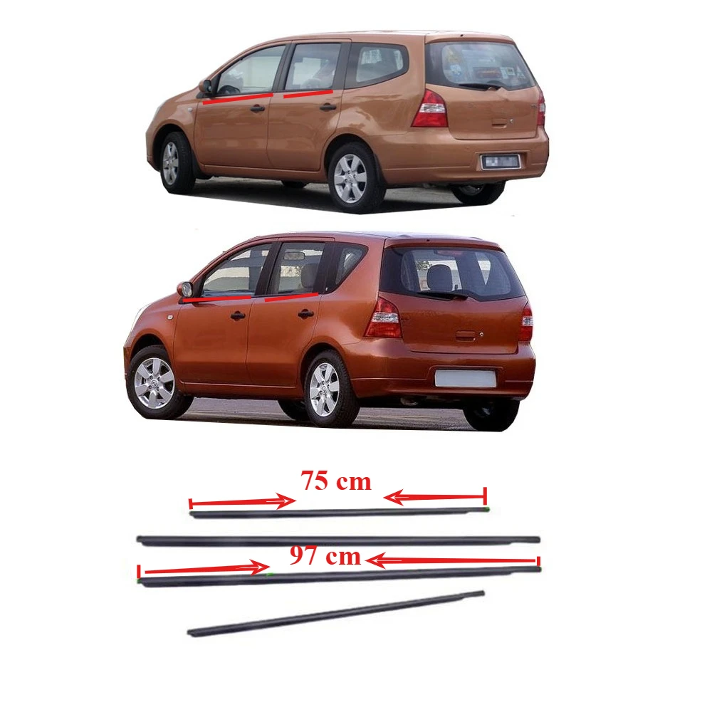 Kit de 4 Peças de Friso de Vedação para Janela e Porta Nissan Livina 2006-2011 Preto Protetor de Vidro e Borracha de Vedação Contra Chuva 80821-CJ000