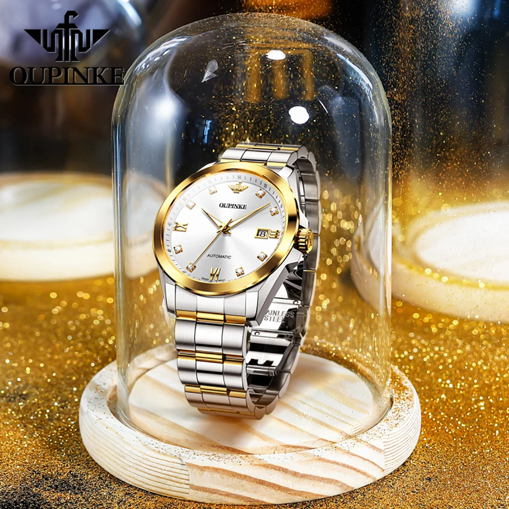 OUPINKE 3199 Real Diamond Men Automatic Mechanical Watch Swiss Movement Luxury Brand Sapphire Mirror Men Watch Relogio Masculino