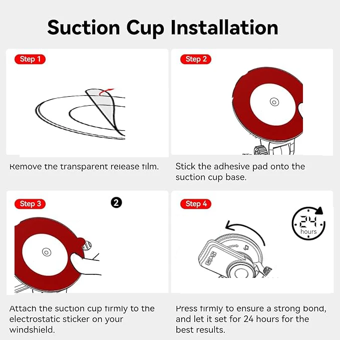 car Suction Cup Bracke Double-Sided Adhesive Pad Dash Cam Built-in GPS Module Easy Install and Electrostatic Stickers