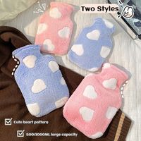 Multi-functional Plush Cover Hot Water Bag 500/1000ML Water Injection Hand Warmer Heart Pattern Reusable Warm Water Bottle Gift