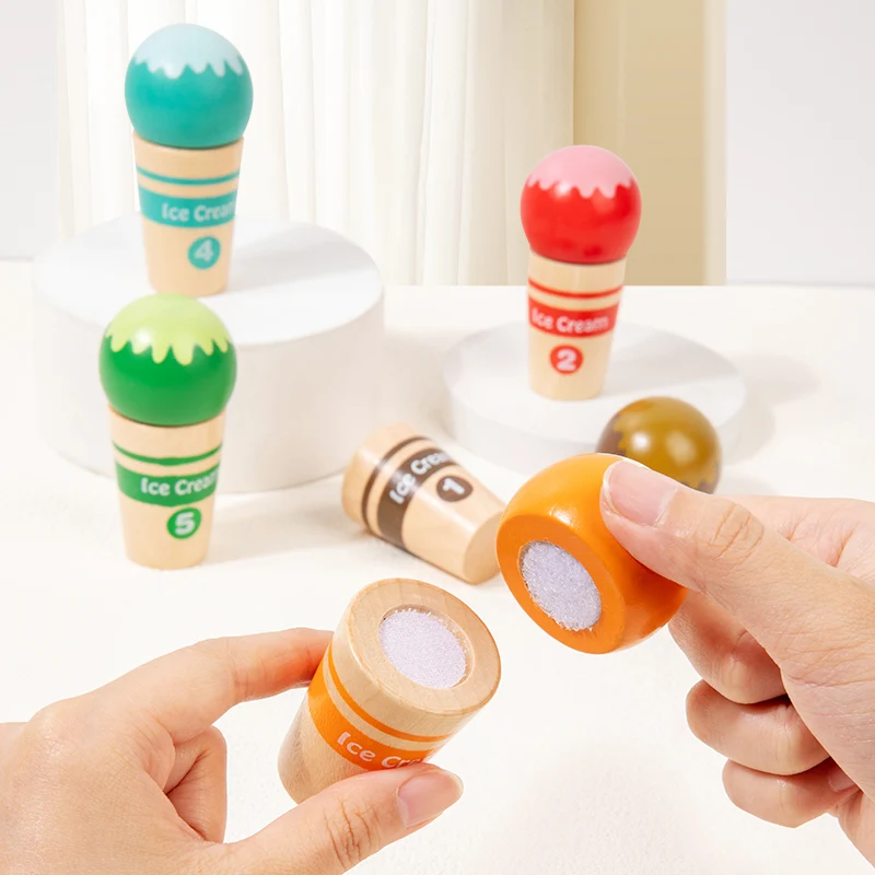 Jouets Montessori en bois, couleur crème glacée, formes assorties, jouets d'éveil d'apprentissage précoce avec cartes à motifs et Velcro Durable