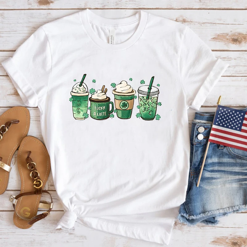 

New Fashion St. Patrick'S Day Coffee Print Graphic T Shirt Unisex Fashion Casual Short Sleeve Shirt Tee