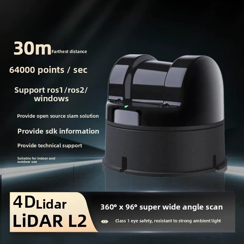 

L2 4D LiDAR – 360°×96° Wide Angle, 30m, 64k/s, SLAM, ROS1/2, for Robot Nav & Obstacle Avoidance