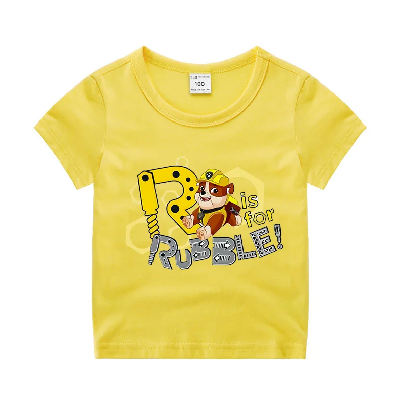 Paw patrol roupas para crianças colorido camiseta de algodão anime roupas bonito skye padrão topos base t camisa dos miúdos meninos meninas presente