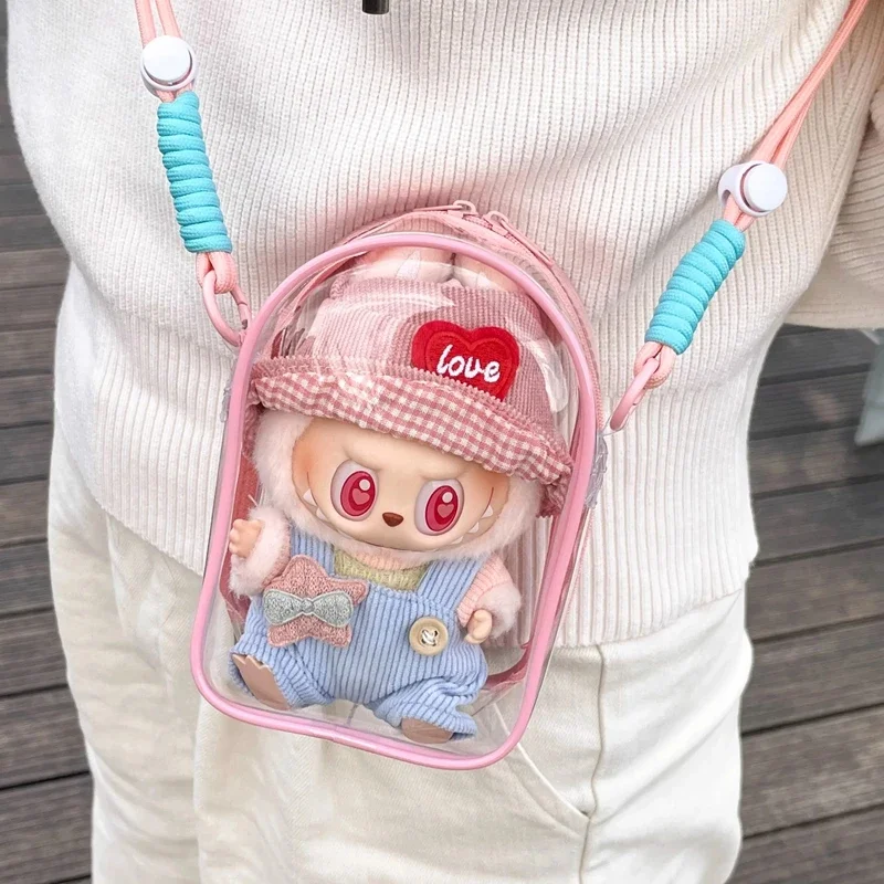14cm Doll Protect Case Dustproof Simple Strap Model Crossbody Transparent Shoulder Pain Bag For Labubu Dolls