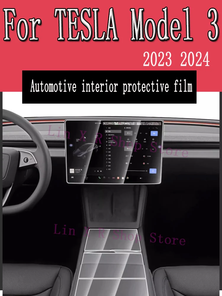 

For TESLA Model 3 2023 2024 Gearbox Panel Navigation Automotive Interior Screen Protective Film TPU Anti-Scratch Sticker