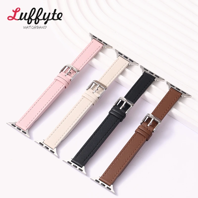 Slim Leather Strap for Apple Watch Band 49mm 44mm 45mm 41mm 40mm 42mm 38mm Bracelet for IWatch Series 3 4 6 SE 7 8 9 Ultra 2