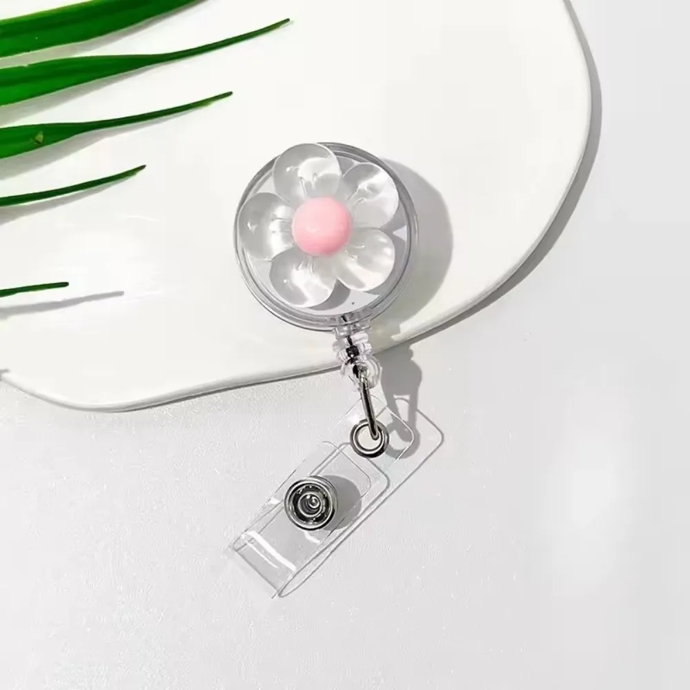 Cute Floral Badge Reel Retractable Transparent Worker ID Card Pull Buckle Doctore Nurse Durable ID Card Badge Holder Clip