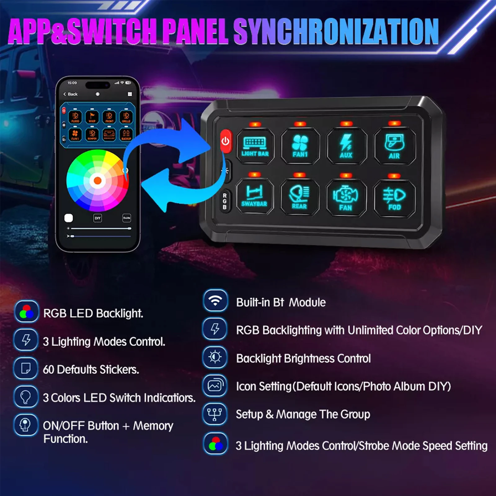 8-Gang-Ein-Aus-LED-Auto-Schalttafel, elektronisches Relaissystem, Schaltungssteuerungsrelaissystem für Auto, ATV, SUV, UTV, LKW, Marine