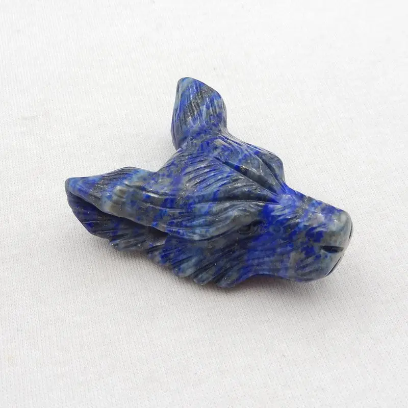 Handmade Wolf Head Fashion DIY Jewelry Pendant Bead Natural Stone Lapis Lazuli Carved Animal Necklace Accessories 51x39x22mm 51g