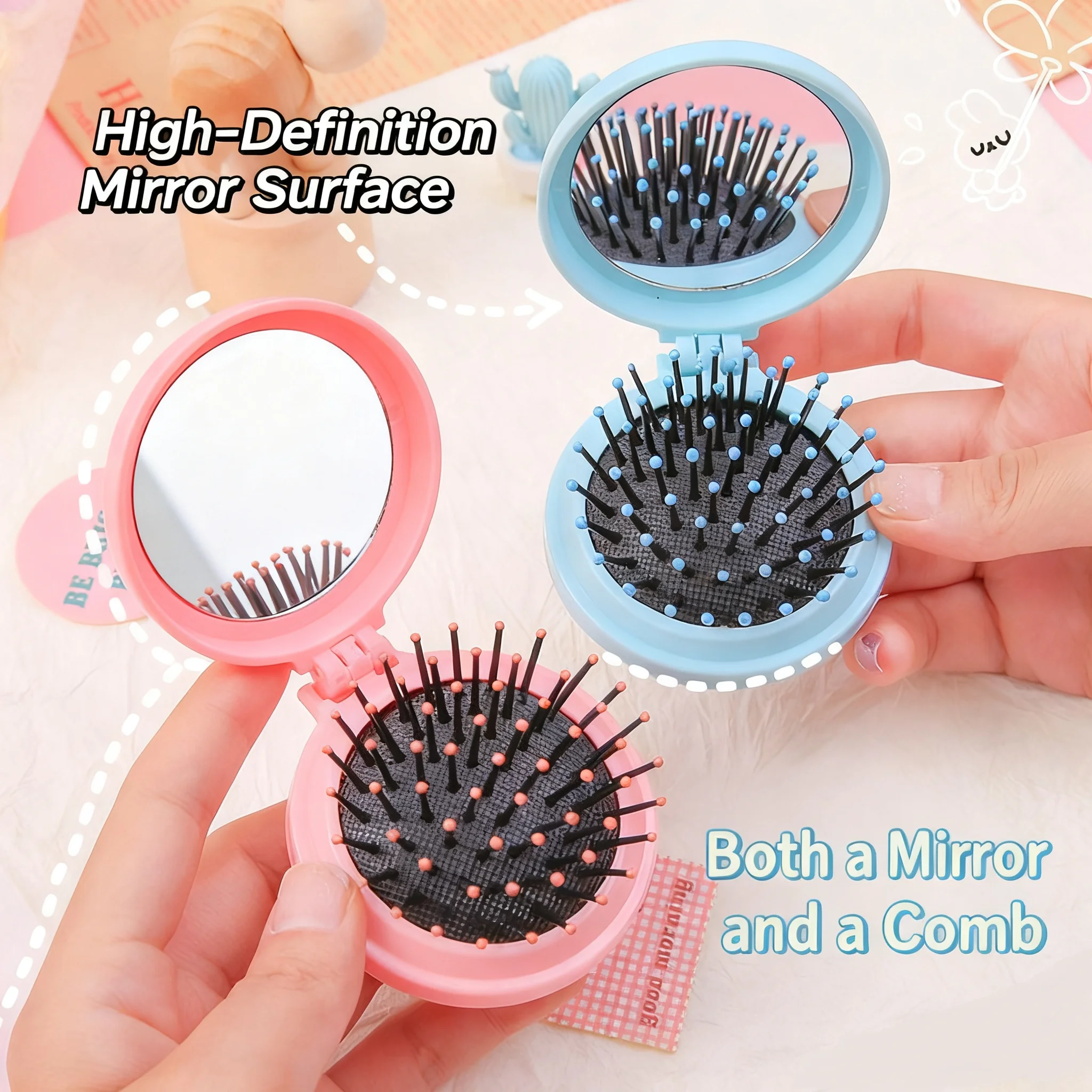 

Air-Cushioned Comb Solid Color Portable with Mirror Massage Comb for Women Foldable Comb for Home Use Portable Pocket Comb
