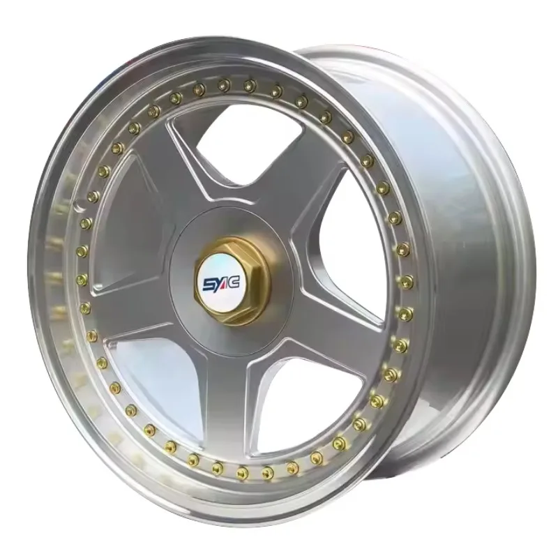 SYAC Customized 18-24 Inch 2-piece Forged Wheel 4/5/6 Holes 6061-T6 Aluminum Alloy Wheels Five Spoke With Rivet Decoration