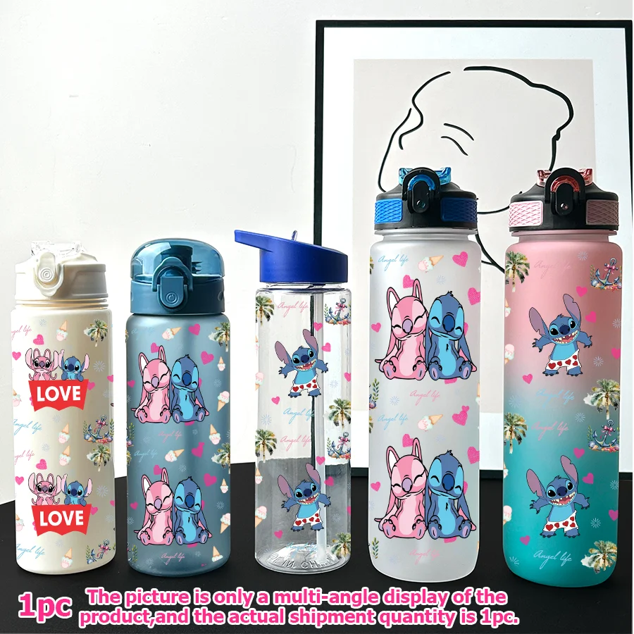 

1 шт., мультипластиковая бутылка для воды Disney Stitch Angel с принтом 23-32 унций, портативная спортивная чашка для воды, подарок на день рождения