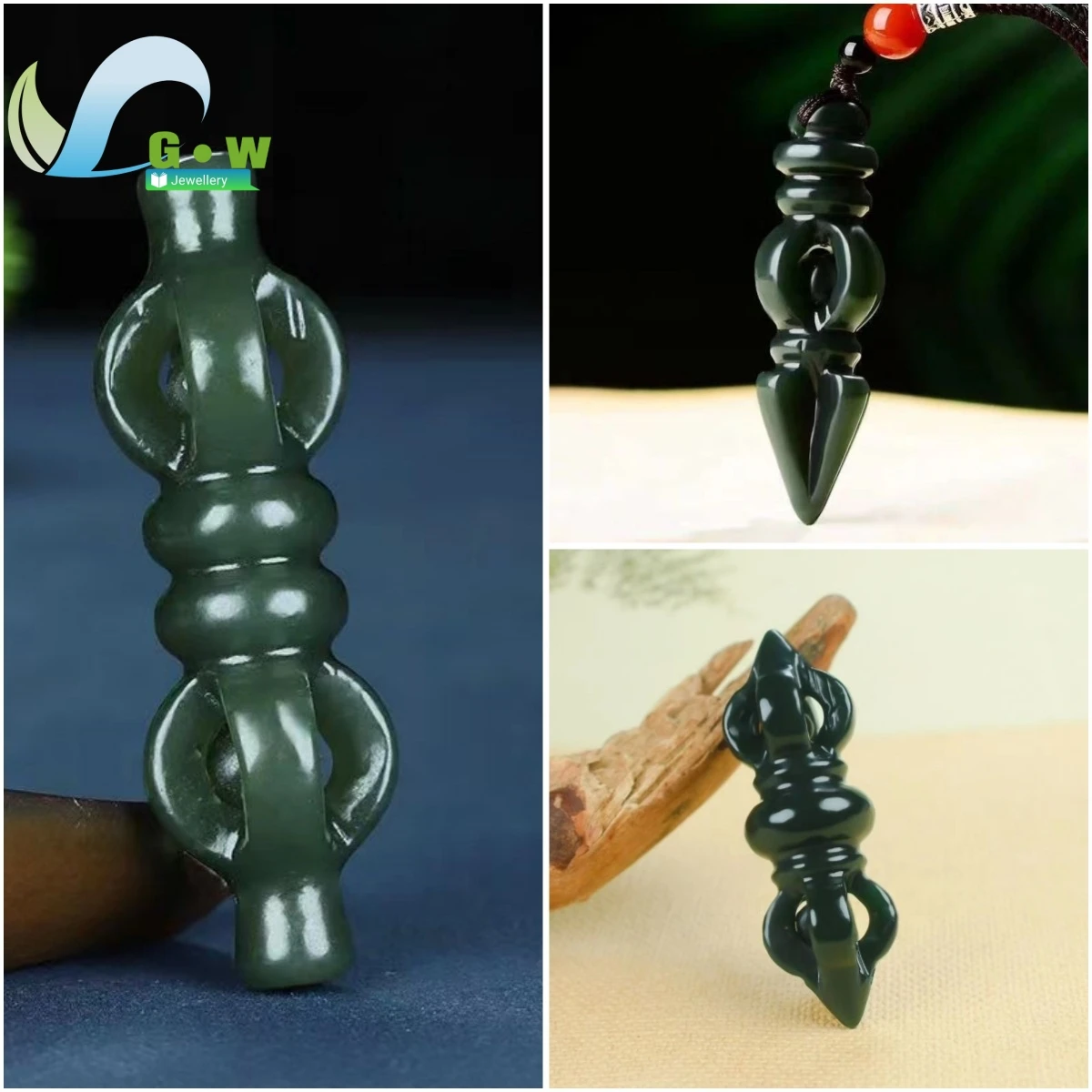 

Natural Hetian Green Jade Vajra Pestle Pendant Engraver Charms Fashion Jewelry Women Men Necklace Amulet Mascots Holiday Gifts