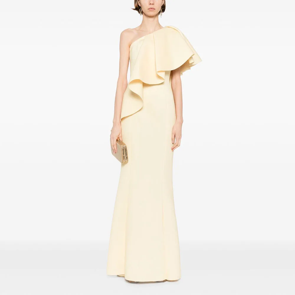 Abiti da sera moderni Abiti da sera a sirena senza maniche con volant monospalla per le donne Abiti da cerimonia per invitati a tromba lunghi fino al pavimento