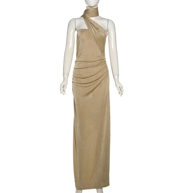 Robe de Soirée Élégante pour Femme, Ruban Froncé, Batterie, Maxi, Sans Bretelles, Dos aux, Anniversaire, Longue, Mode, Éducative