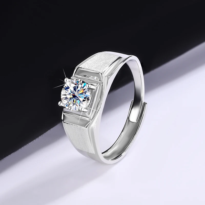 

S925 Silver Men's Adjustable Ring with D - Color Moissanite, Certified, Premium Anniversary/Birthday Present