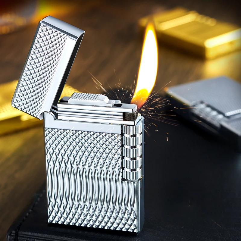 Metal Stripe Loud Lighter Unusual Lighters Cigarette Lighter Creative Wheel Lighter Butane Gas Lighter Open Fire Square Lighter