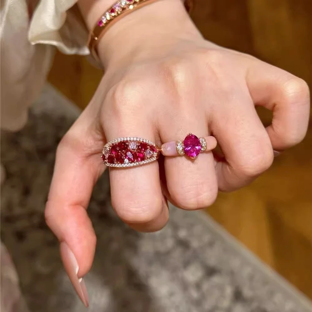 

Vintage Luxury Rose Red Ring Women Old Money Style High Grade Elegant Female Ring Fashion Premium Quality Jewelry Gift Wholesale