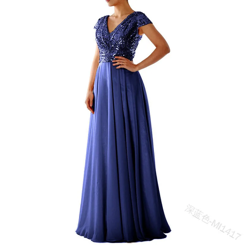 Robe de soirée formelle pour femmes, Sexy, paillettes, col en V, longueur au sol, pour fêtes, réunions, Banquets, bals de mariage, événements formels