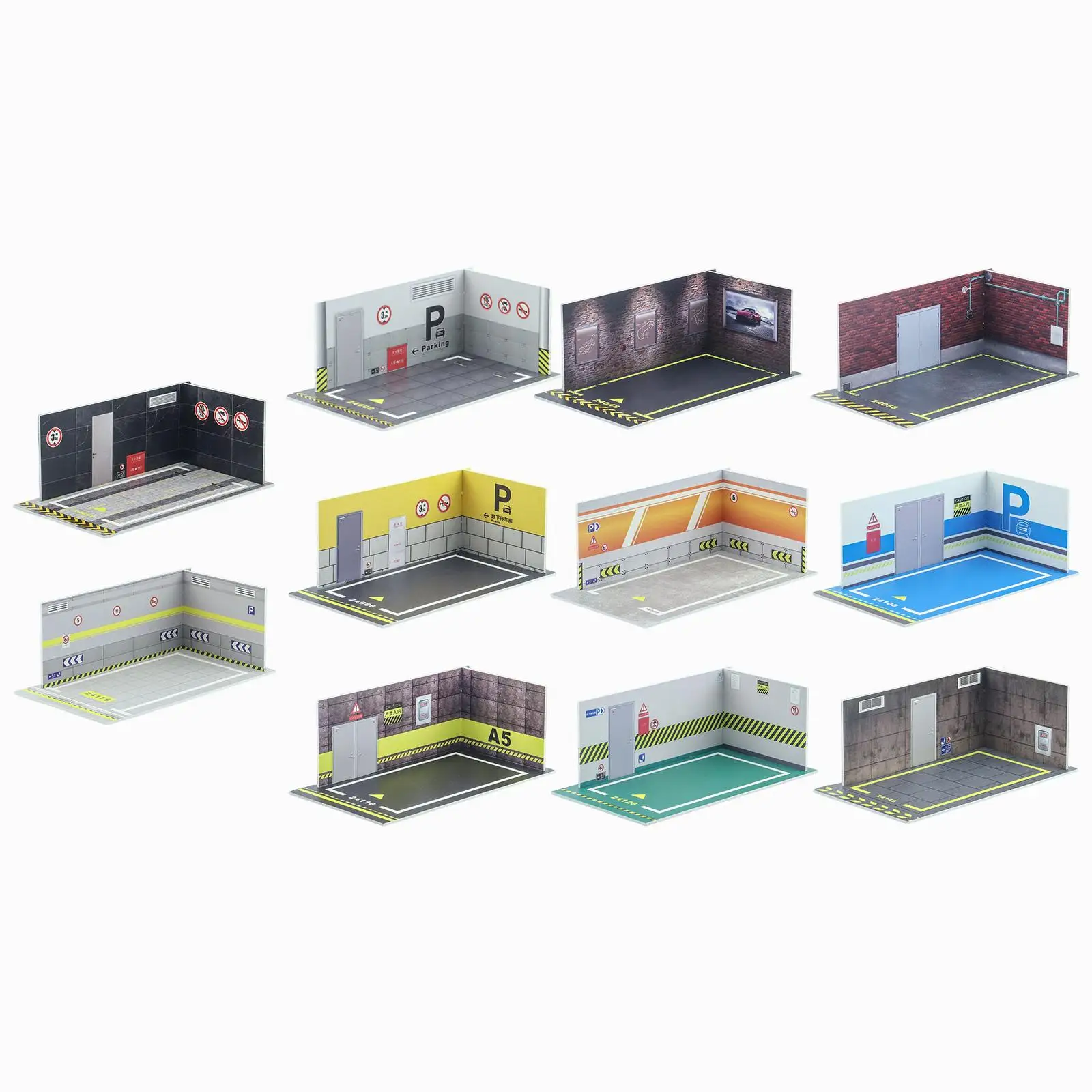 PVC รถรุ่น Diorama ที่จอดรถ 1/24 ที่จอดรถของเล่นโรงรถชุดพื้นหลัง