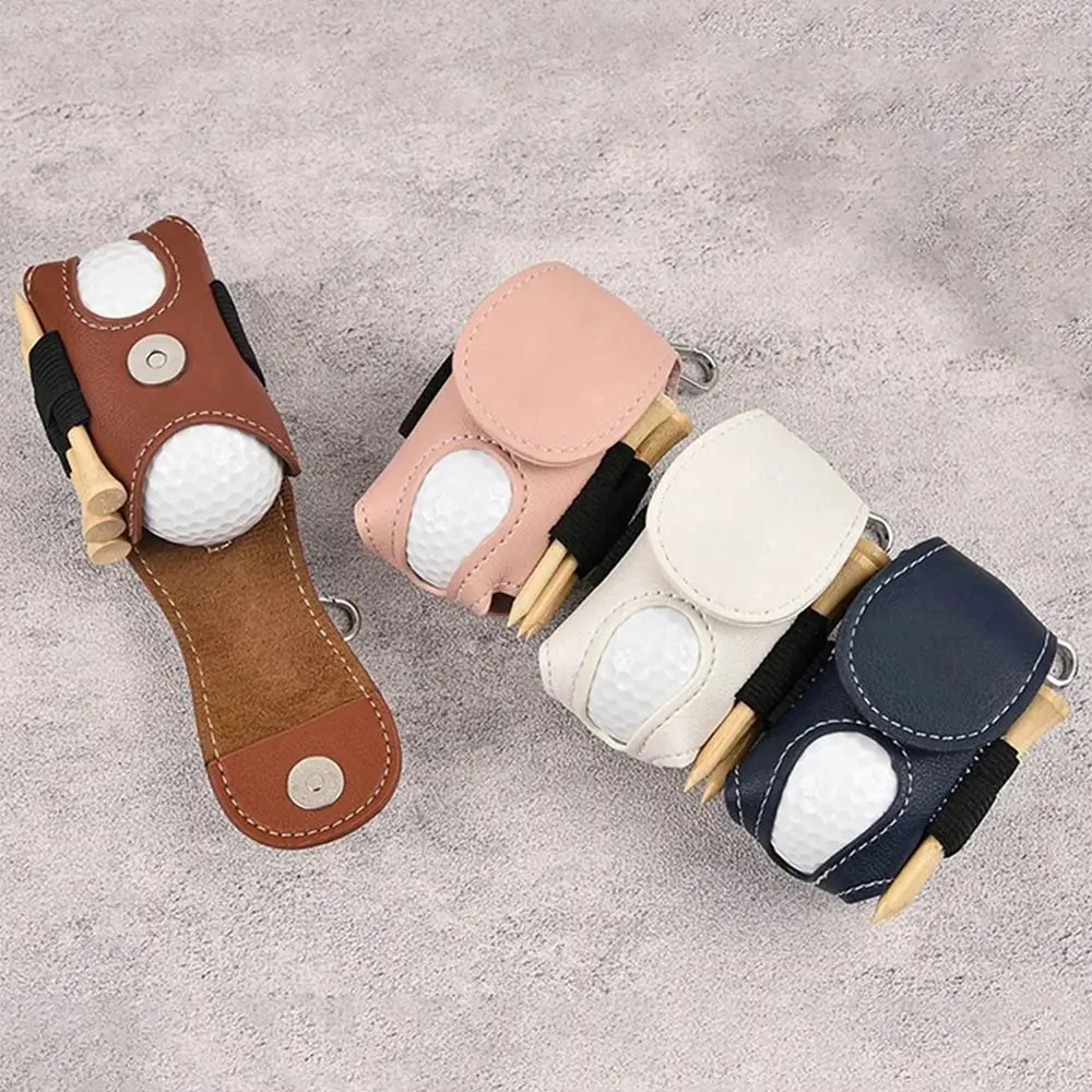 Portable Golf Ball Pouch Waist-Hanging PU Leather Golf Waist Holder Bag Metal Buckle Waterproof Golf Tee Set Bag Outdoor Golf
