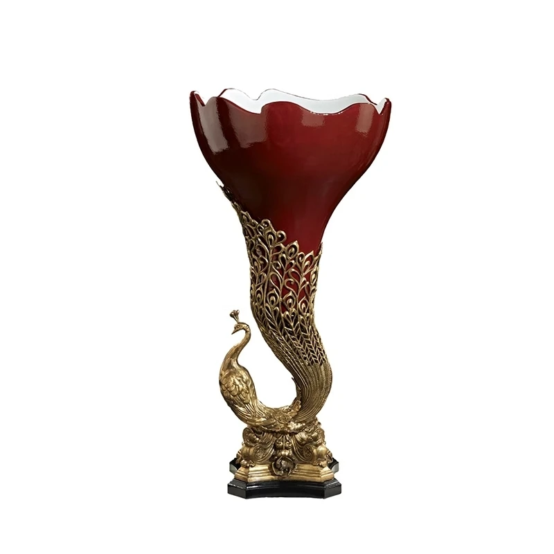 

Decorative flower antique bronze porcelain vase supplier glazed desktop copper peacock ceramic vase