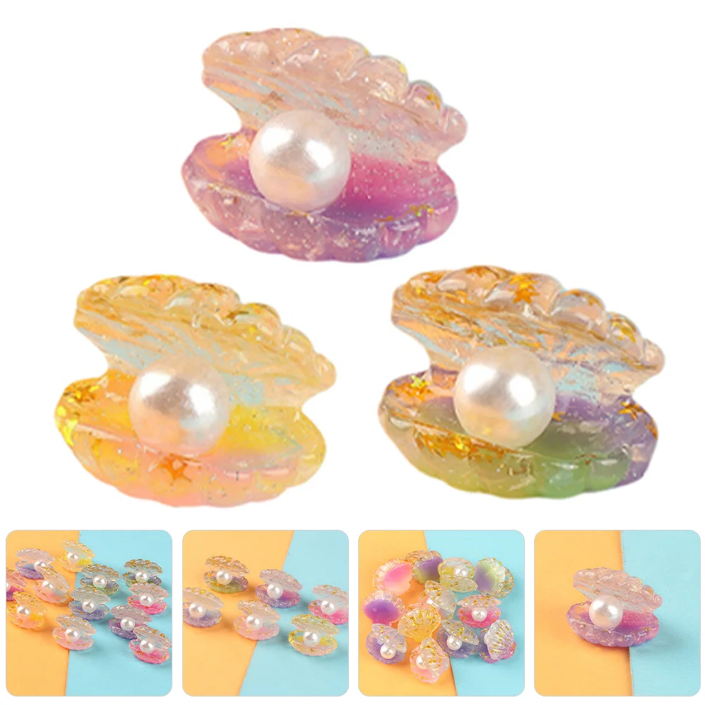 16 Pcs Simulated Pearl Shell Garden Miniature Ornament with Toys Accessories Resin Craft Glowing Fish Tank