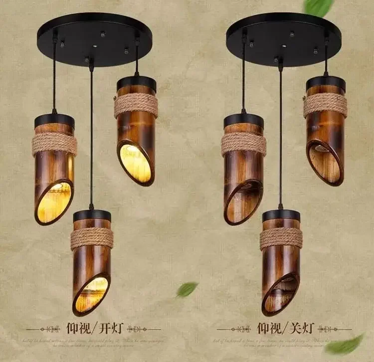 

Creative Chinese Bamboo Tube Chandelier Zen Tea Room Restaurant Hot Pot Shop Homestay Long Tube American Spotlight Bamboo Lamp