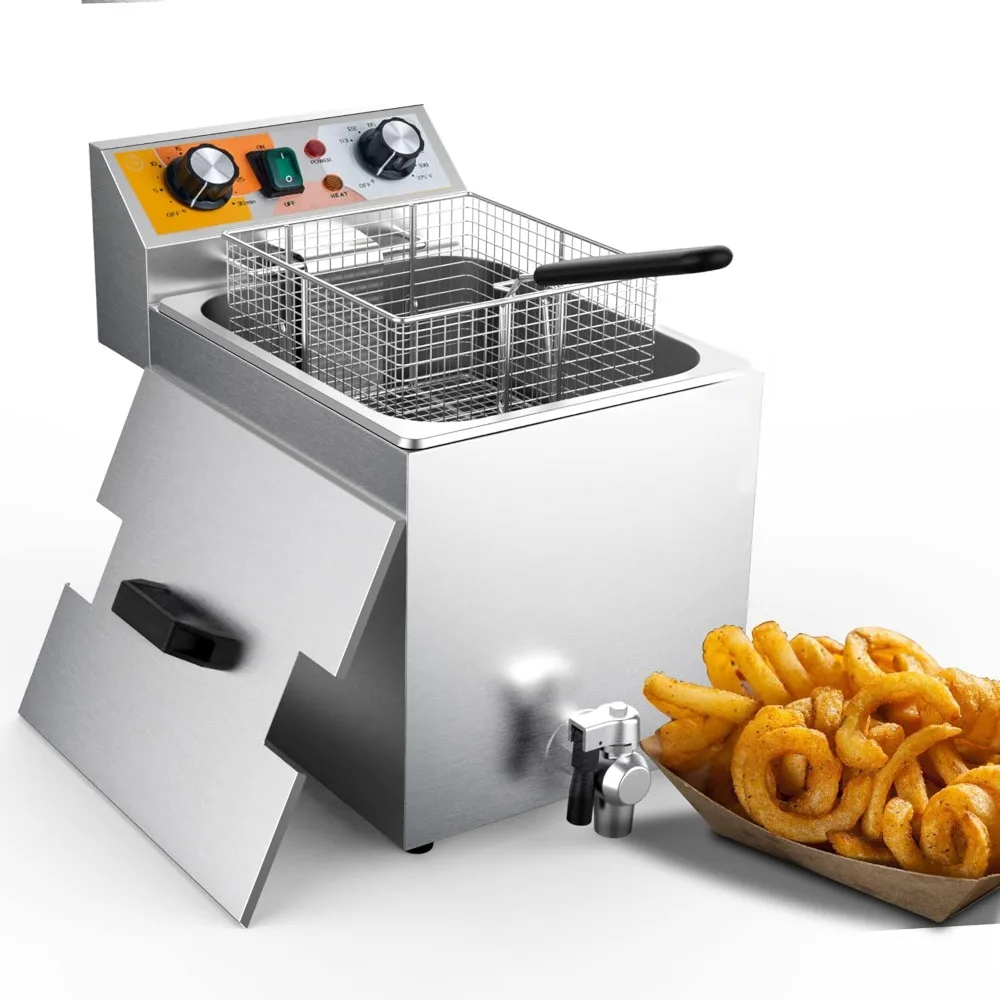 

Deep Fryer with 6.8 Qt. Basket, for Restaurant and Home - 120V, 1700W, Stainless Steel Build