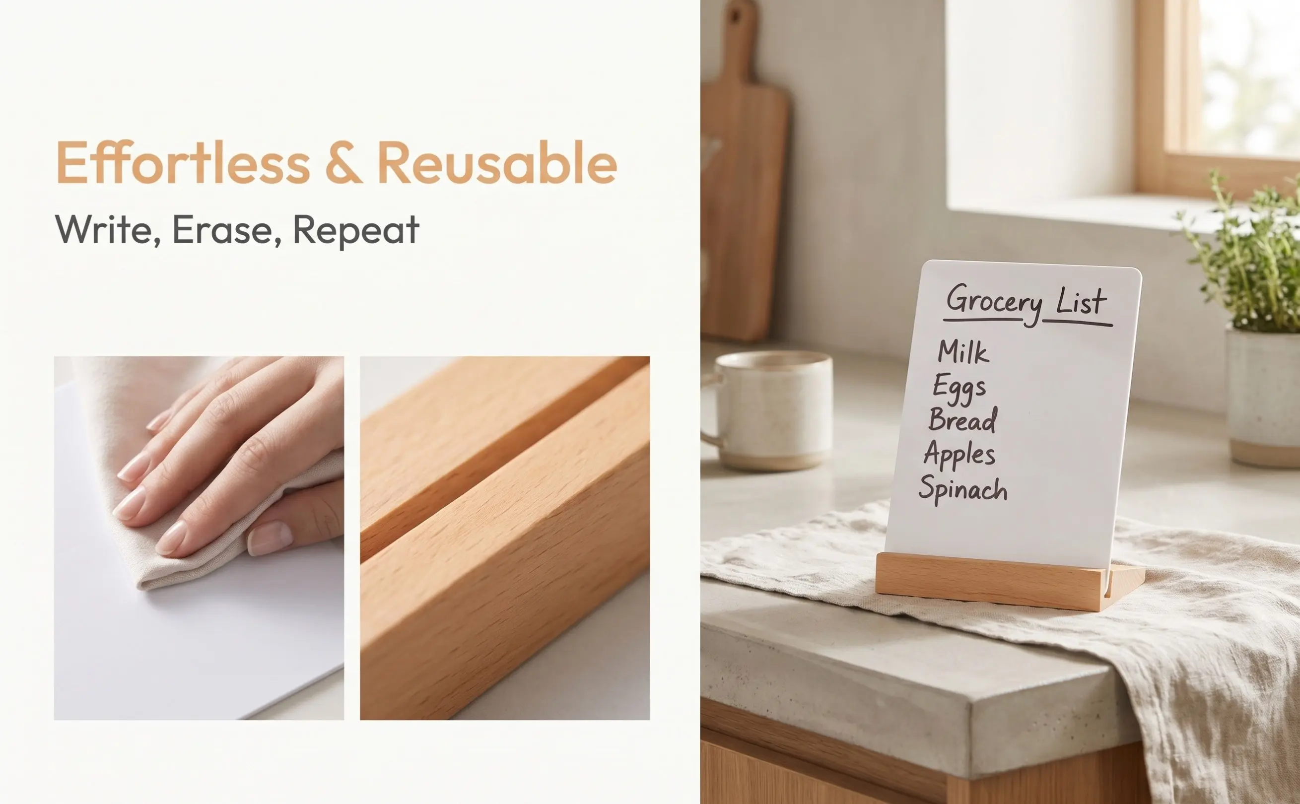 Reusable Wood Message Board Small Chalkboard Sign A6 Size Multi-Functional Portable Desktop Whiteboard Message Board Sign