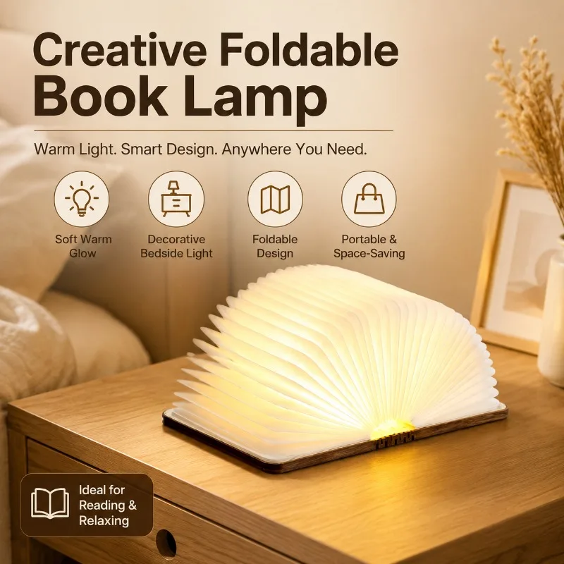 Foldable Book Shaped LED Night Light with American Style Ideal Business Gift Home Decor Lamp for Birthday Gifts Creative