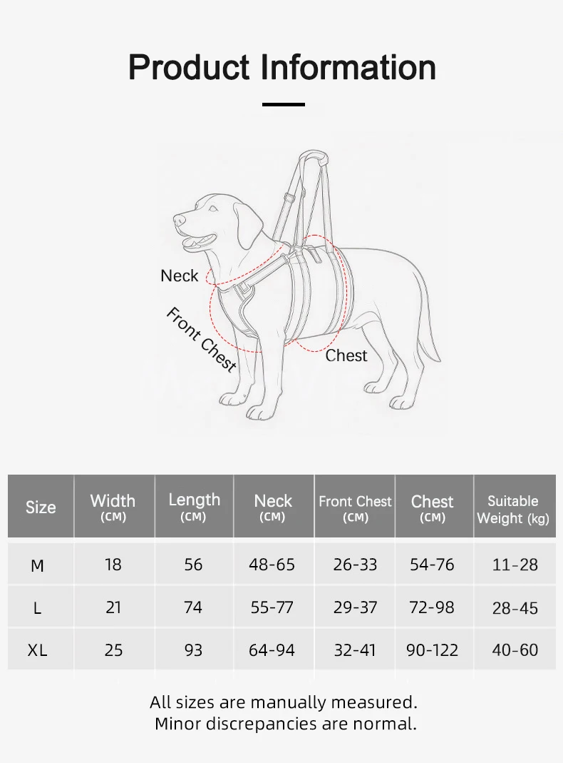 Dog Lift Harness Adjustable Reflective Rehabilitation Support Sling Mobility Aid for Old Injured Medium Large Dog Walking Assist