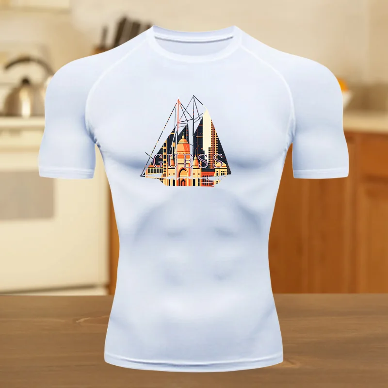 الرجال اللياقة البدنية ملابس رياضية المراهقين تي شيرت التجفيف السريع الجرافيك القمم ضيق التدريب الملابس ضغط الجري كرة السلة الملابس