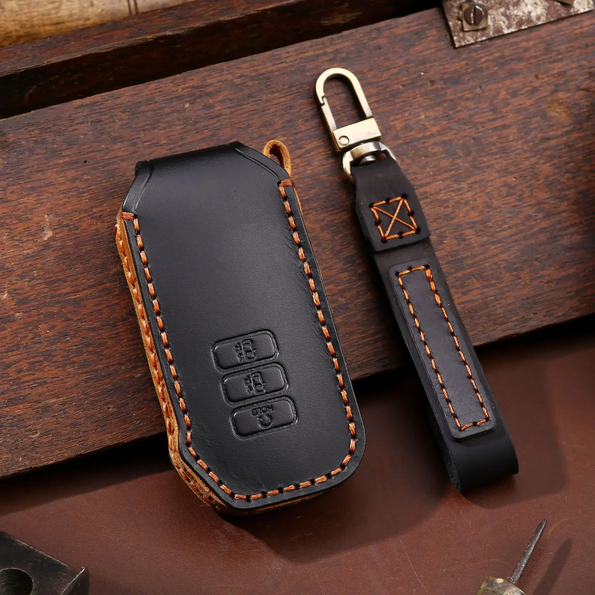 

1pc Car Key Case Cover Genuine Leather Keychain Accessories For Kia Ev6 Seltos K5 Sorento Mq4 7 Button Keyring Holder Shell