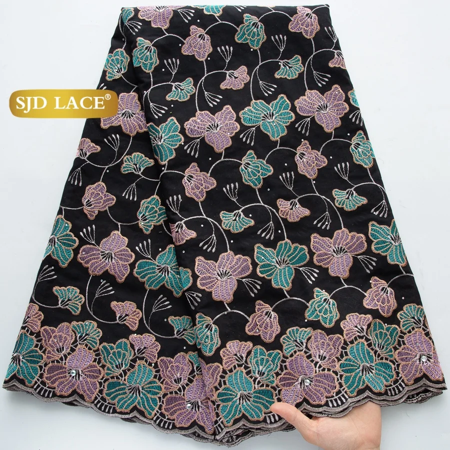 SJD LACE 5 Yards Very Soft African Swiss Voile Lace with Stones 2026 Nigerian Dubai Textured Fabric Sewing Clothes Dresses 4951