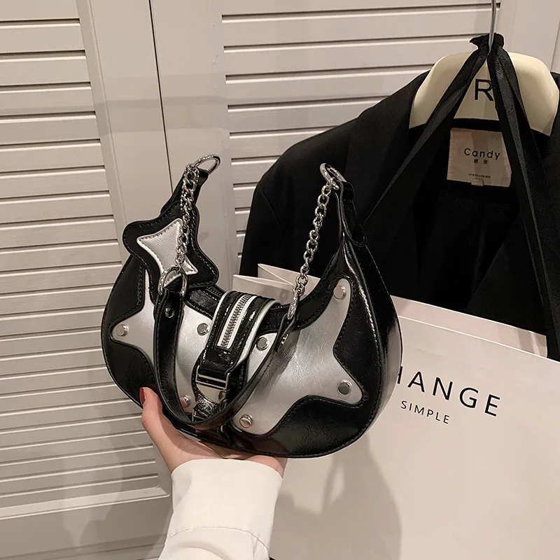 JulioFlorcer Punk Bag Gothic Tote Purse Y2K Cool Style Trendy Women Shoulder Hobo Bags Rock Fashion Girls Handbag