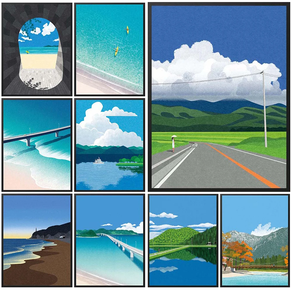 

Seaside Scenery Landscape Illustration Clouds Poster Wall Art Canvas Painting Home Decor Wall Pictures For Living Room Unframed