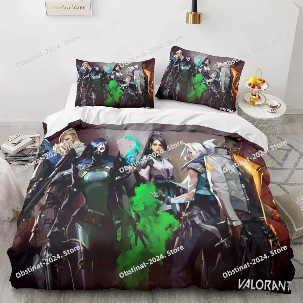 

Game Valorant Neon Bedding Set Printed Bed Set Duvet Cover Sheet Pillowcase Bed Soft Quilt Cover Full Queen King Size