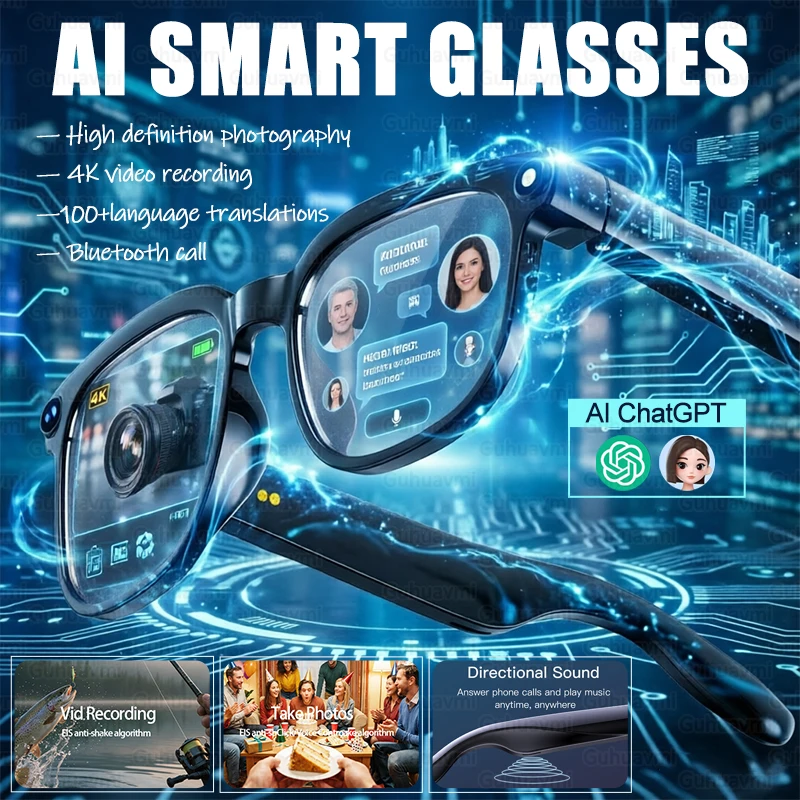 

Новые умные очки с ИИ 2026 года: HD-камера 800 МП, видео 4K с защитой от дрожания, перевод на 100+ языков, звонки по Bluetooth, музыкальный плеер, солнцезащитные очки для мужчин