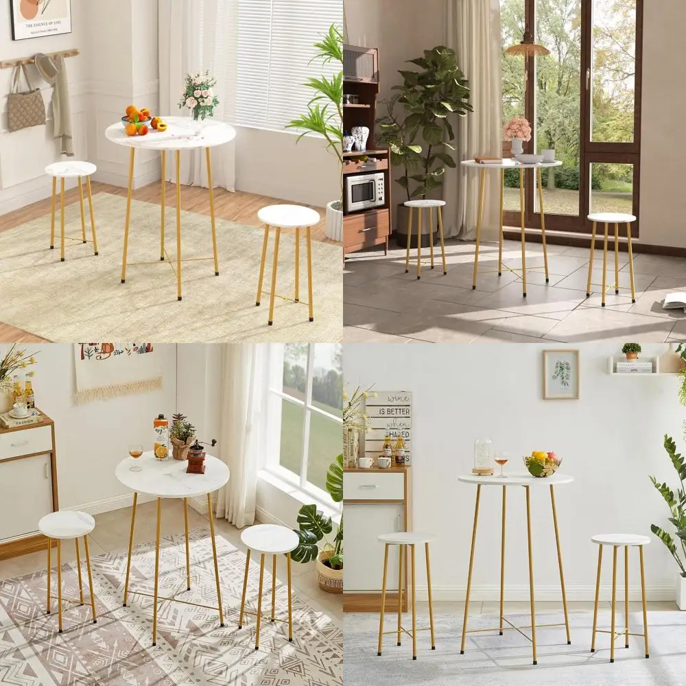 

Gold Counter Height Pub Table Set with 2 Barstools for Kitchen Nook, Small Spaces, and Dining