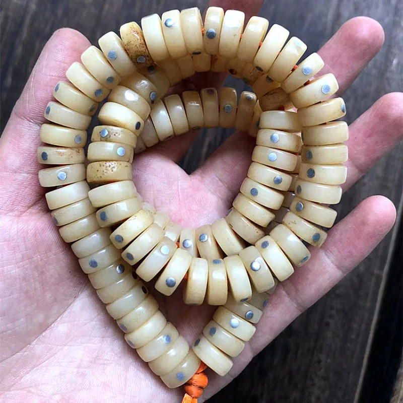 

108 бусин из костяного Будды с серебряными заклепками, прокладками, аксессуарами для семян бодхи, ваджра, луна