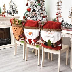 Christmas Chair Back Elastic Stretch Cover Santa Clause Holiday Party Decor Dining Kitchen Chair Covers Christmas Decoration