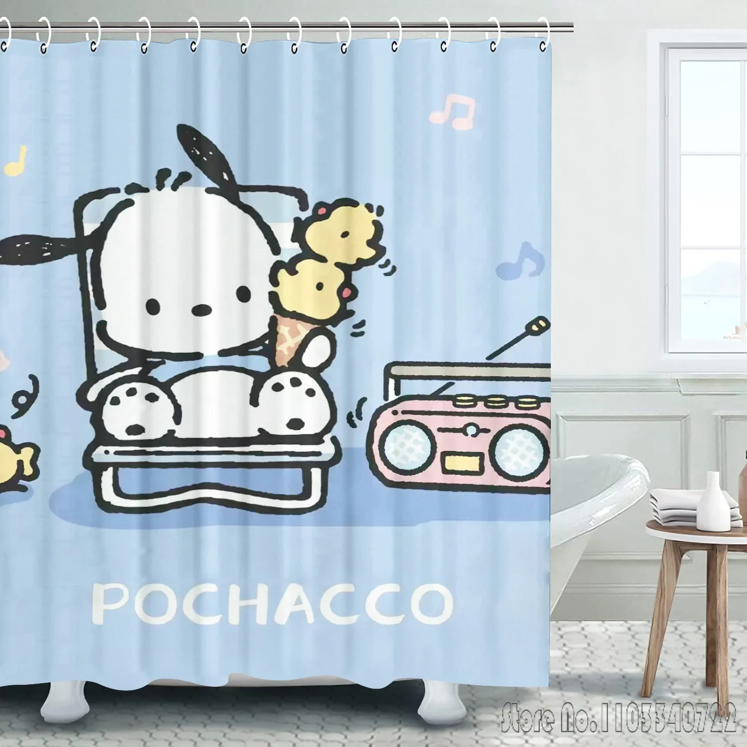 Pacha Dog Sanrio Colorful Shower Curtain 1pcs Waterproof Bath Screen Curtains with Hooks for Bathroom Decor