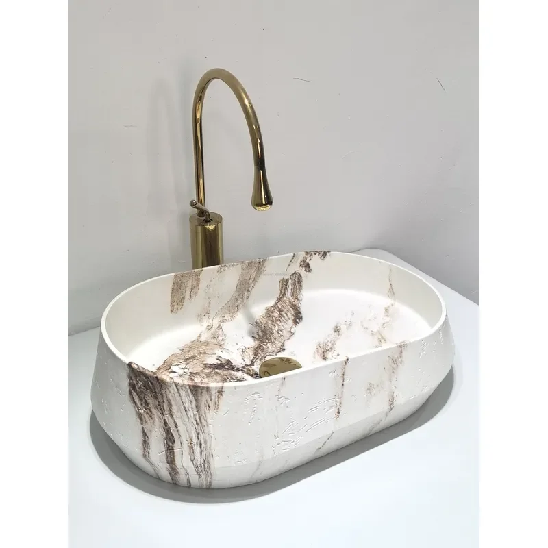 Modern Irregular Resin Wash Basin Artificial Stone Solid Surface Sink for Bathroom Hotel Home Decor Marble Look Vessel Bowl