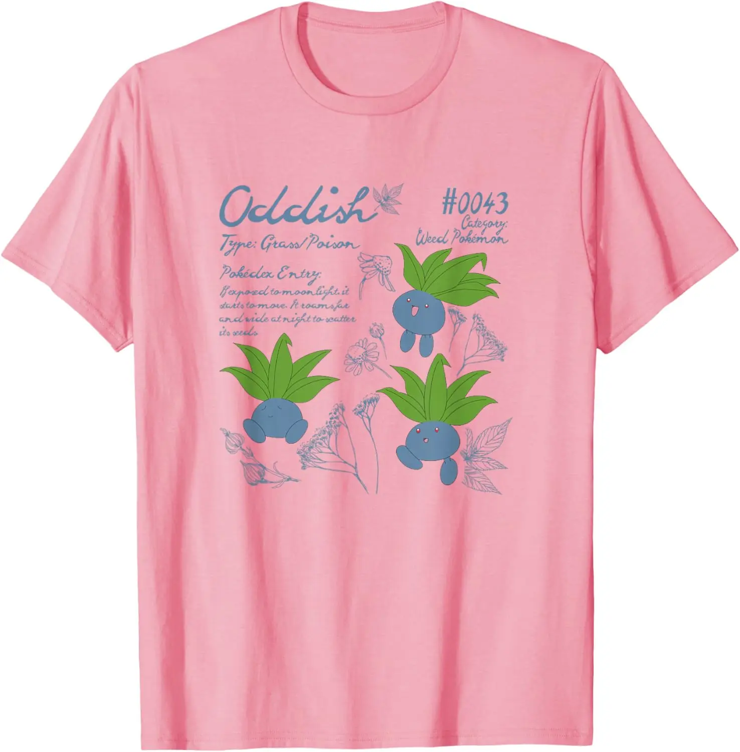 Pokémon Cute Oddish #0043 Pokédex Entry & Type Info T-Shirt S-6XL
