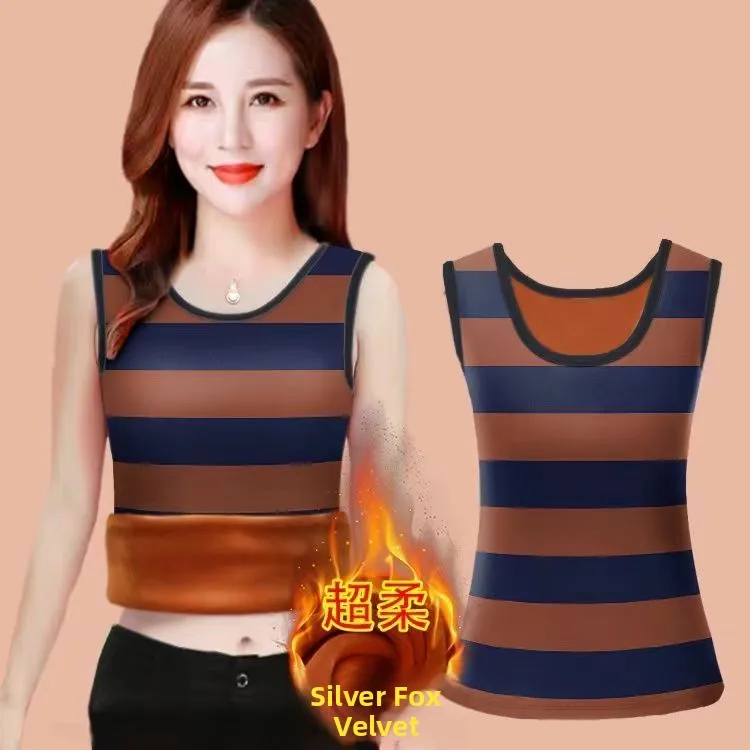 Ultra Soft Silver  Velvet Base Shirt Women's Sleeveless Thickened Warm Vest Casual Loose Fit T-shirt for Autumn And Winter
